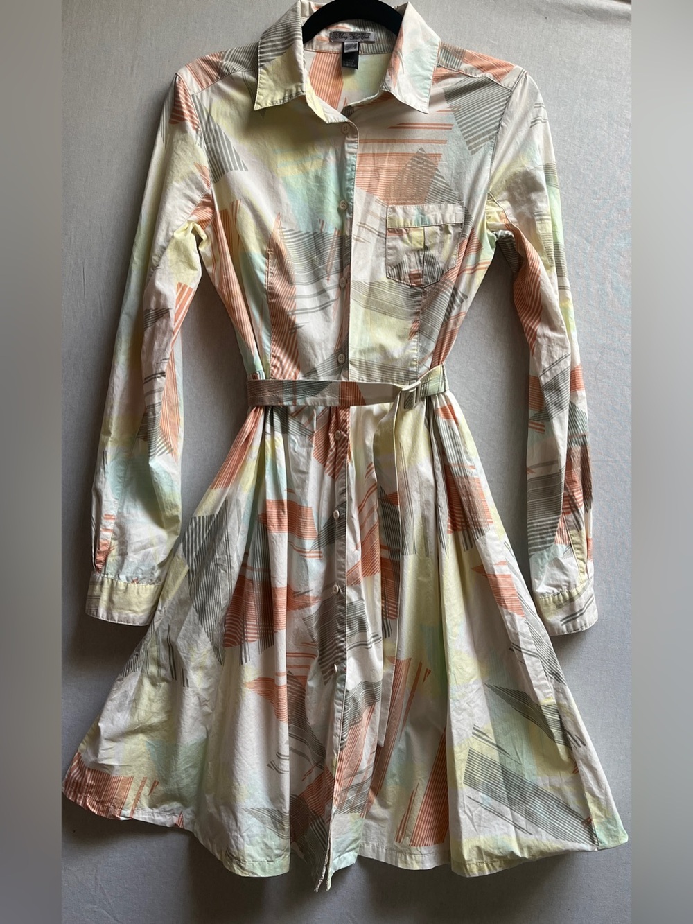 Mango Limited Edition 100% Cotton Retro Pastel Button Up Midi Shirt Dress XS